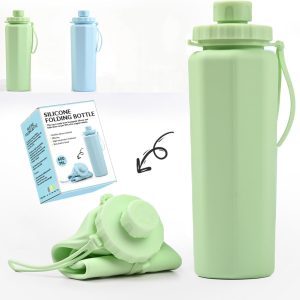 Collapsible Water Bottles, Portable Foldable Expandable Water Bottle Cups, BPA-Free Leak Proof Reusable Water Bottles for Traveling, Camping, Hiking, Cycling & Sports Outdoor 600ml, GREEN