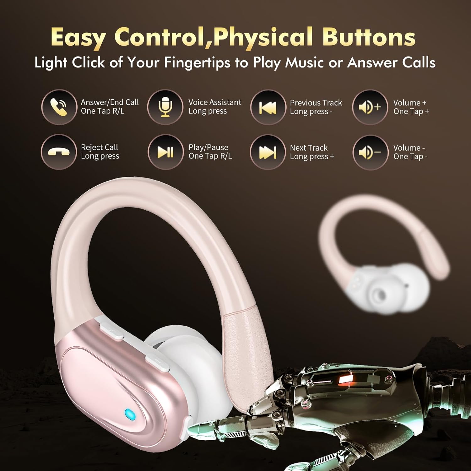 Wireless Earbuds, ENC Noise Cancelling Sport Ear Buds with Multifunctional Touch Screen, Bluetooth 5.4 Headphones, Bass Stereo Sound, 5 EQ Over The Ear Earbuds for Sports/Workout/Gym-Black - Image 6