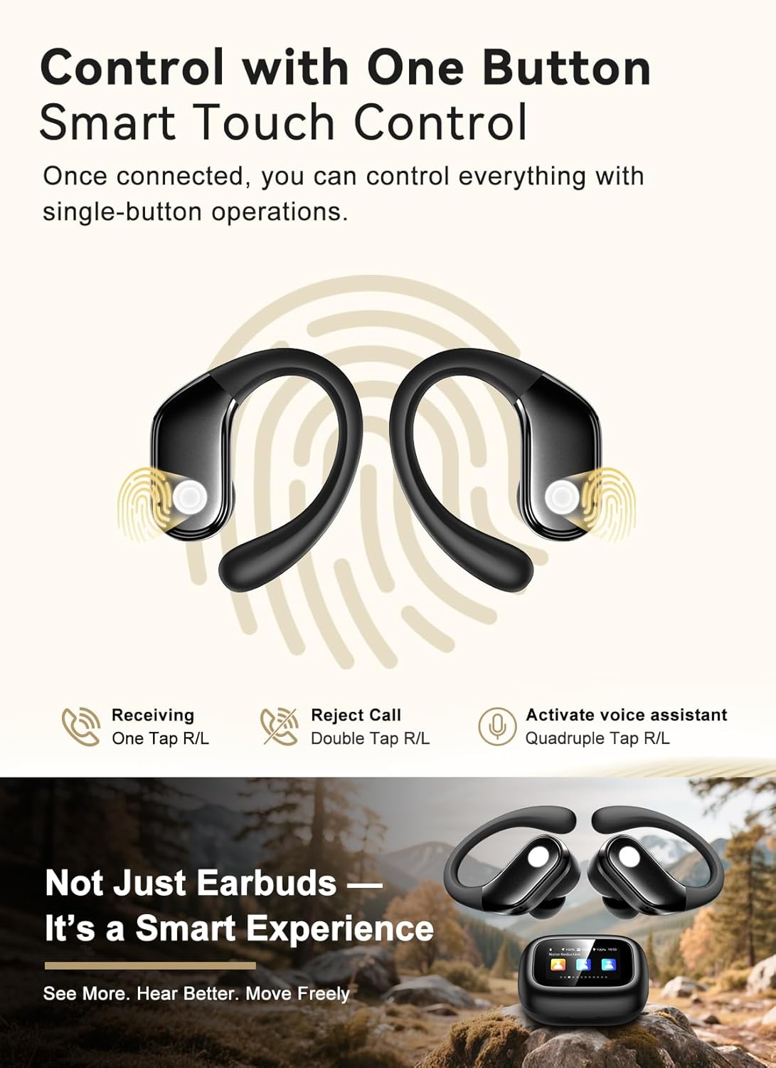 Wireless Earbuds, ENC Noise Cancelling Sport Ear Buds with Multifunctional Touch Screen, Bluetooth 5.4 Headphones, Bass Stereo Sound, 5 EQ Over The Ear Earbuds for Sports/Workout/Gym-Black - Image 8